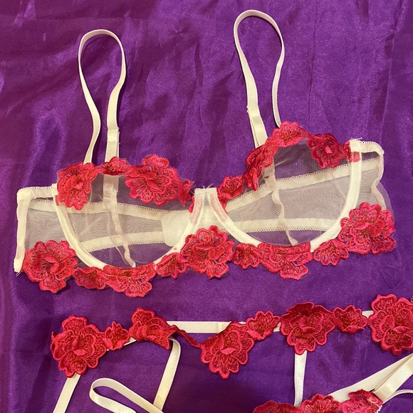 Sexy Lingerie Bra,Thong & Garter SZ L - Picture 2 of 14